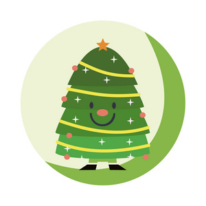 美丽的矢量插图与尼斯, 微笑的圣诞树。圣诞贺卡海报股票向量。绿色背景