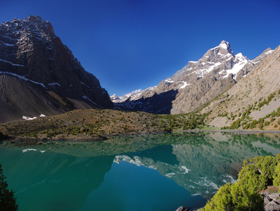 以高山为背景的山地湖泊