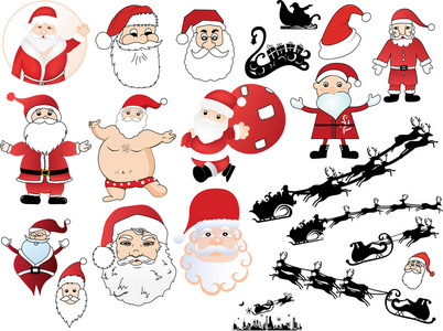 圣诞图标和圣诞老人矢量插图集