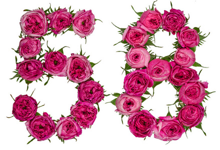 阿拉伯数字 58, 五十八, 从红色的玫瑰花, isolat 照片