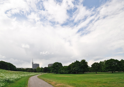 City park in Munich on a cloudy day