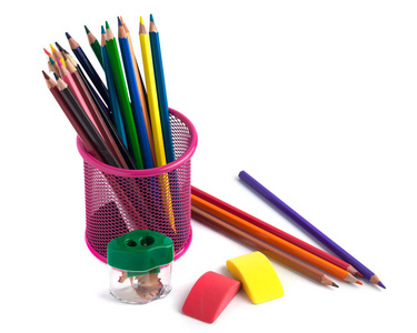 篮子里的彩色铅笔, 橡皮和铅笔削