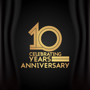 多线10年周年纪念标识与金黄多线性数字, 矢量例证在黑背景照片