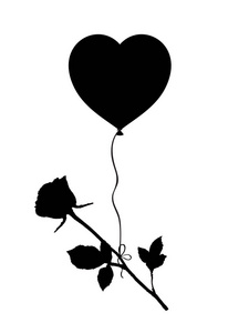 心气球上的玫瑰花黑色剪影