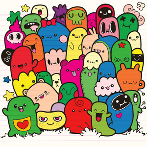 可爱的怪兽一套可爱的怪兽套装, 手绘可爱的涂鸦怪兽群, 平面设计矢量