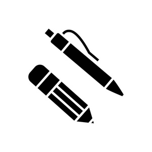 钢笔和铅笔图标，矢量插画，孤立的背景上的黑色标志