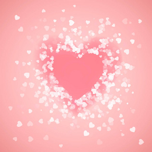 心形粉红五彩纸屑。飞溅与粉红色的心框内。情人节快乐矢量插图