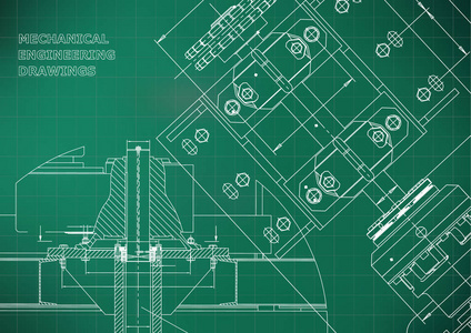 蓝图.机械结构。技术设计。工程覆盖。横幅.浅绿色。格