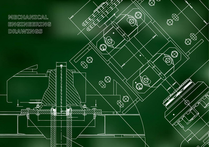 蓝图.机械结构。技术设计。工程覆盖。横幅.绿色