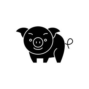 猪可爱图标,矢量插画,孤立的背景上的黑色标志照片