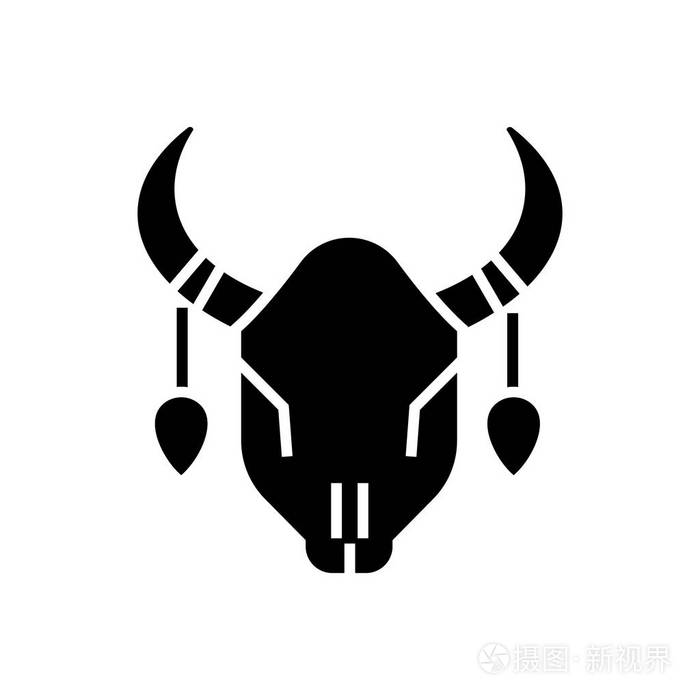 牛头骨图标,矢量图中,黑色标志上孤立的背景