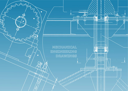 蓝图.机械结构。技术设计。工程插图。横幅.蓝色和白色