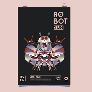矢量逼真的机器人插图。机器人与玩具设计节海报模板