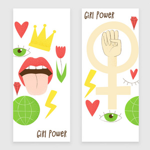 女孩力量, 矢量女权主义设计, 手绘概念