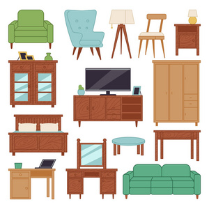 家具内部图标家居设计现代居室房子沙发舒适的公寓沙发矢量图