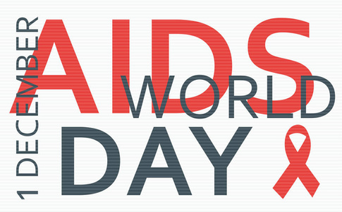 艾滋病意识红丝带。概念从词。矢量插图