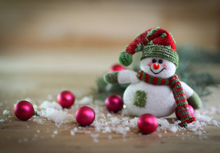 圣诞贺卡节日背景下的玩具雪人
