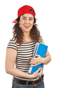戴红帽子的年轻女学生