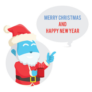 蓝色圣诞老人与标注圣诞快乐新年
