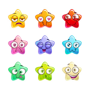 卡通七彩闪亮明星字符集插画