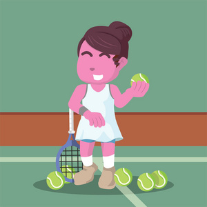 粉红色的女子网球运动员在训练