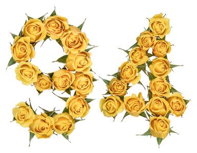 阿拉伯数字 94, 九十四, 从黄色的玫瑰花, iso照片