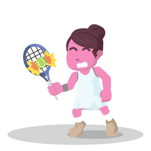 粉红女网球运动员击球