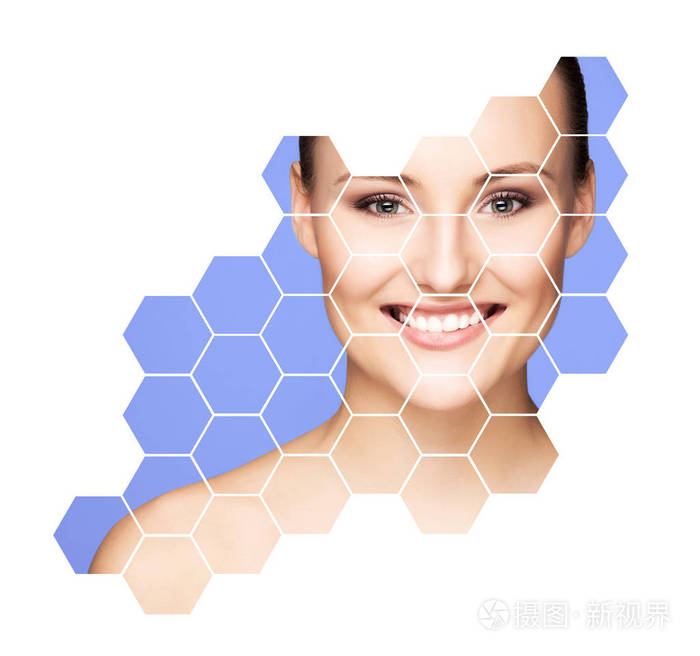 蜂窝的年轻女子脸