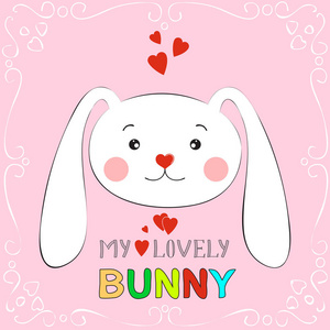 我可爱的兔女郎。手在白色背景上绘制情人节贺卡与迷人的兔子