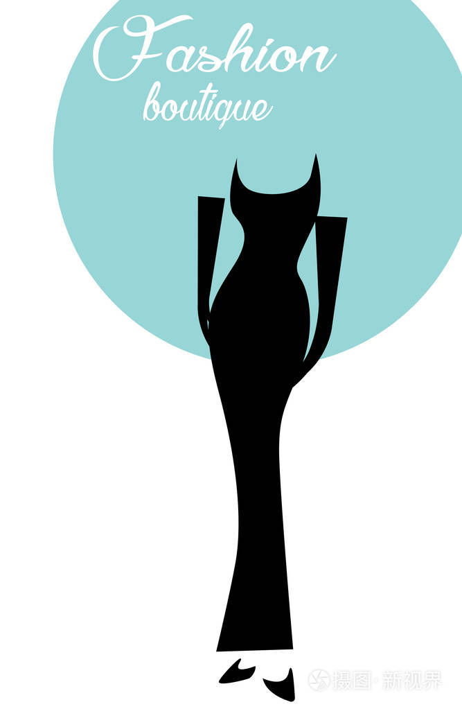 时尚精品标志与优雅女人剪影,矢量分离