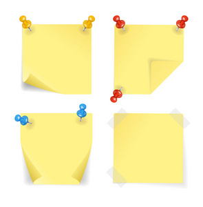 逼真的3d 详细的颜色引脚和黄色的文件设置。矢量