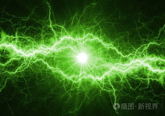 绿色电源闪电,等离子和电力背景照片-正版商用图片02s3gq-摄图新视界