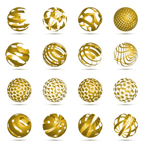 矢量图形设计概念的3d 球面圆图标集