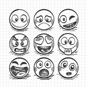 素描的手工绘制的卡通表情符号集照片