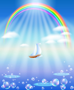 彩虹和太阳光束照片