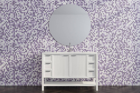 紫色瓷砖客厅, 白色梳妆台关闭