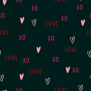 美丽浪漫的质感与文字爱 Xo 和心脏。情人节的矢量无缝模式