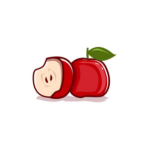 红苹果和半插图。在白色背景上隔离