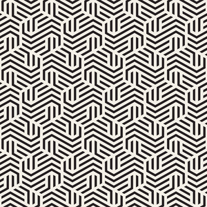 矢量无缝抽象形状模式。现代时尚条纹纹理。用六边形元素重复几何瓦片