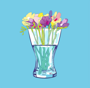 花瓶。花瓶的花朵。平面式矢量插图