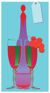 流行艺术静物瓶酒杯葡萄藤图片