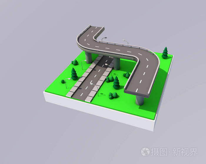 3d 抽象区域道路和桥梁示意图