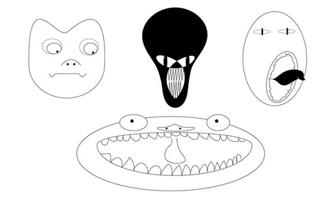 一组4面的黑色和白色的怪物外星人。矢量插图