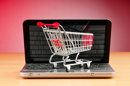 网上购物概念与电脑及购物车