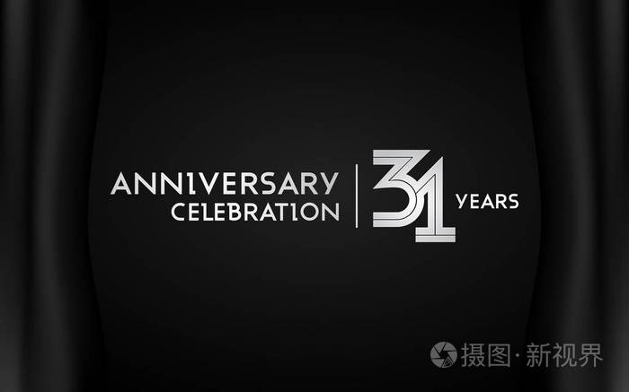 31周年纪念标识与银色多线性数字.暗背景下的矢量插图插画-正版商用图
