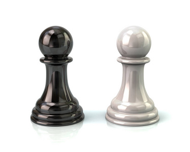 黑白棋子3d 插图白色背景