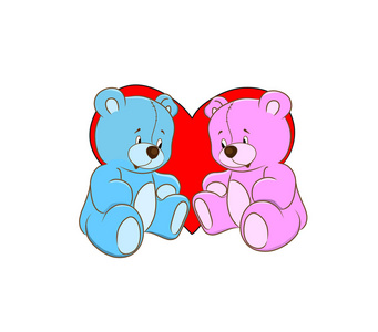 在爱情中的两个玩具熊的卡通插图