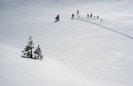 妇女雪地行走在 Kleinwalser 奥地利