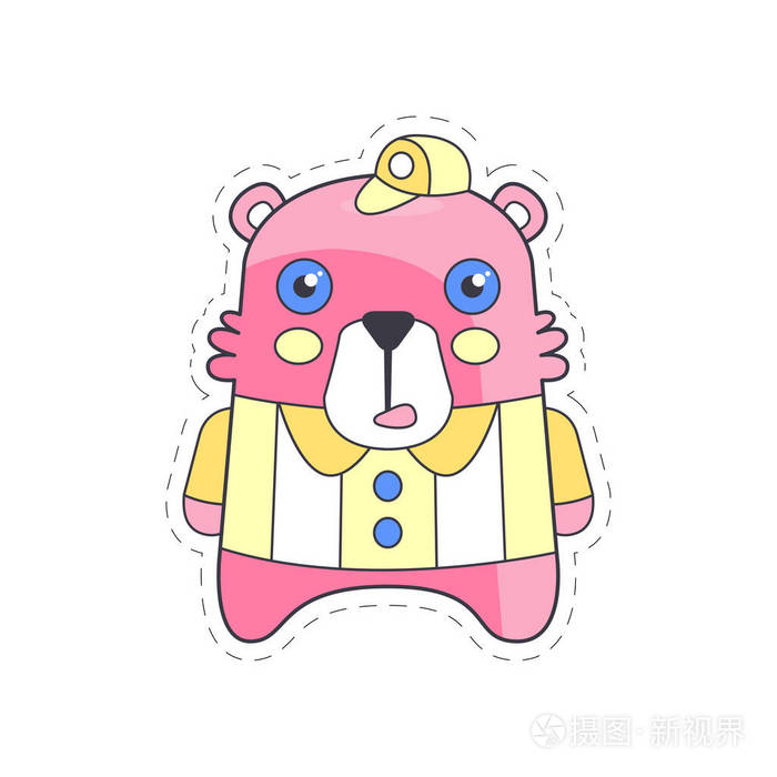 可爱有趣的粉红熊彩色布补丁, 贴花为装饰儿童服装卡通矢量插画