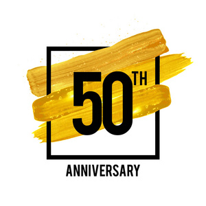 50周年纪念庆祝标识与金黄刷子装饰在白色背景隔绝了。矢量插图